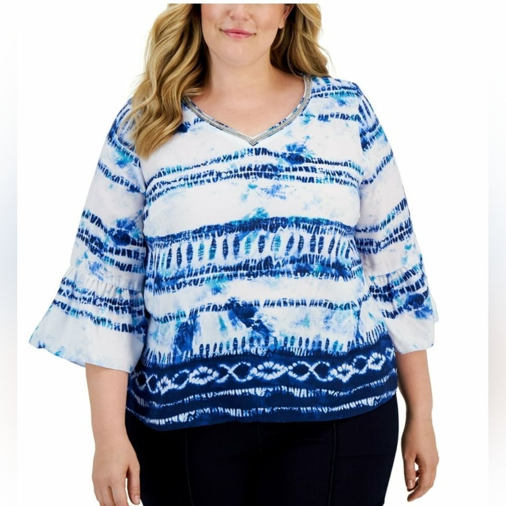 JM Collection Bell 3/4 Sleeve Top Sz PM